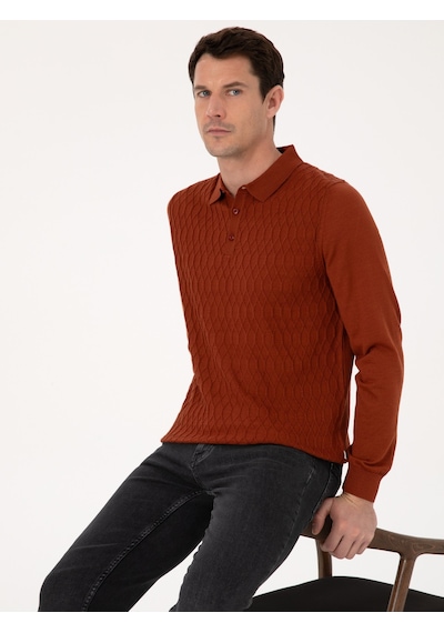 Cacharel Karamel Slim Fit Yün Karışımlı Polo Yaka Triko Kazak Kahverengi