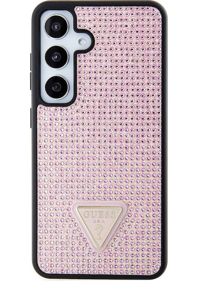 Galaxy S24 Uyumlu Kılıf Guess Lisanslı Taşlı Arka Yüzey Üçgen Logolu Kapak Siyah