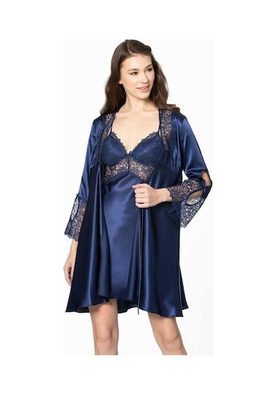 Pierre Cardin 6'lı Kaplı Midi Lacivert Gecelik Sabahlık Set 6625 Lacivert