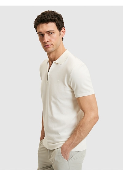 Beyaz Slim Fit Fermuarlı Polo Yaka Triko T-shirt
