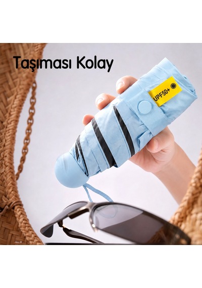 Spanspace Kompakt Kapsül Şemsiye 6 Telli Saklama Kutulu, Mavi