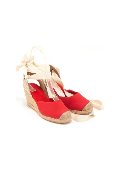 Star Tombis Gerçek Elişi Ipli Espadril Dolgu Topuk Keten Espadril Handmade Kırmızı