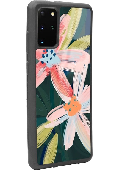 Samsung Uyumlu S20 Plus Suluboya Çiçek Tasarımlı Glossy Telefon Kılıfı Çok Renkli