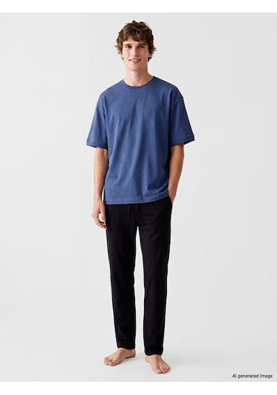 LC Waikiki Lc Waıkıkı İndigo Bisiklet Yaka Kısa Kollu Erkek Pijama Üst Indigo