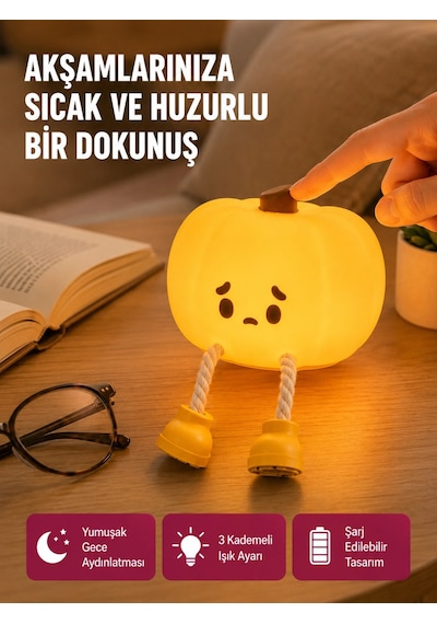 Pumpkin Led Gece Lambası Üç Kademeli Işık Ayarlı Yeni Nesil Çok Renkli