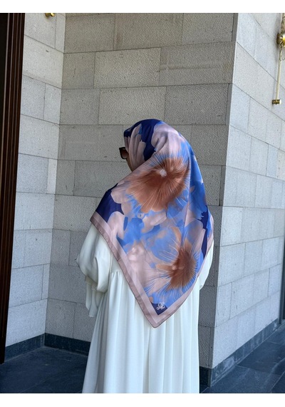 Qalortex Scarf Pamuklu Flora Desen Eşarp-indigo