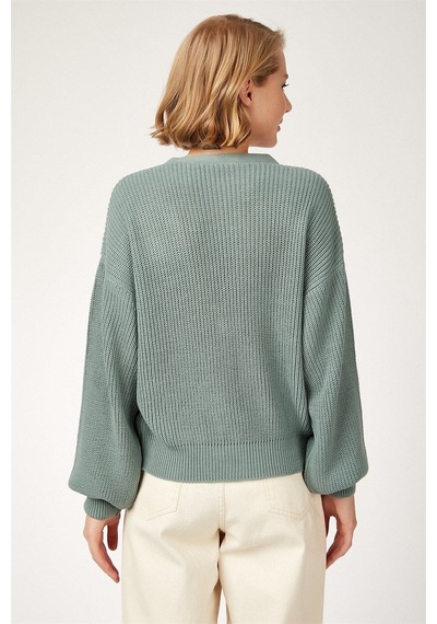 Aqe Fashion Kadın Mint Yeşili 3 Düğmeli Kolu Volanlı Hırka Mint Yeşili