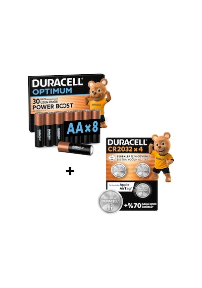 Duracell Optımum Aa Alkalin Kalem Pil 8'li Paket & Cr 2032 Lityum Düğme Pil 4'lü Paket