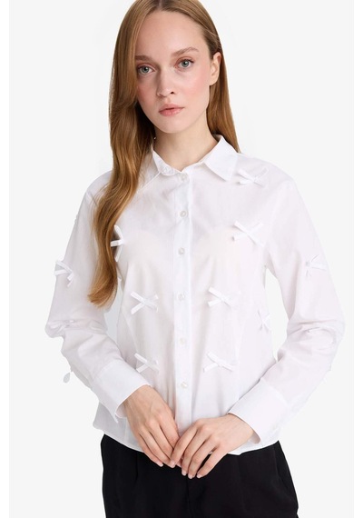 Defacto Regular Fit Poplin Uzun Kollu Tunik F2724ax25spwt34 Beyaz