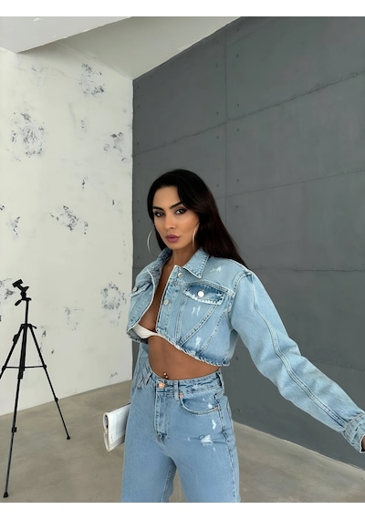 Havens Aleya Denim Crop Ceket Mavi