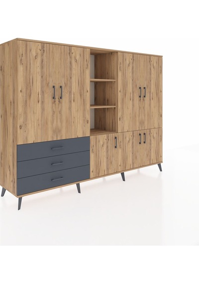 Hyperion Dolap 11 Raflı 3 Çekmeceli 7 Kapaklı 220x44x163 Çam-çam/ Çam-çam/antrasit Hyperion Dolap 11 Raflı 3 Çekmeceli 7 Kapaklı 220x44x163 Çam-çam/ Çam-çam/antrasit