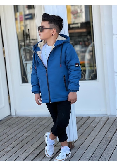 Pina Kids Erkek Çocuk Kapüşonlu İçi Kürklü Mont Km3050 Saks