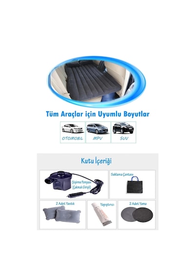 Araç İçi Şişme Yatak Şişme Araba Koltuğu Yatağı Gri Renk