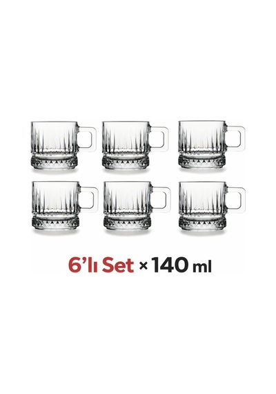 6'li Cam Kahve Fincanı,espresso Fincanı Seti 140 Ml Kulplu Cam Kupa Bardak Şeffaf Desenli Glass Mug Şeffaf Diğer