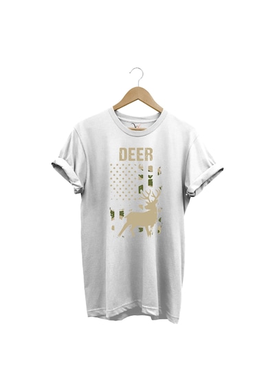 Avcılık Hunter Geyik Avcılığı Deer Hunt Baskılı Kamuflaj Desenli Regular Fit Beyaz T-shirt Beyaz