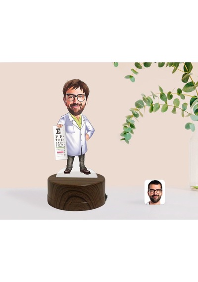 Kişiye Özel Erkek Göz Doktoru Karikatürlü Dekoratif 3D Biblo Led Çok Renkli