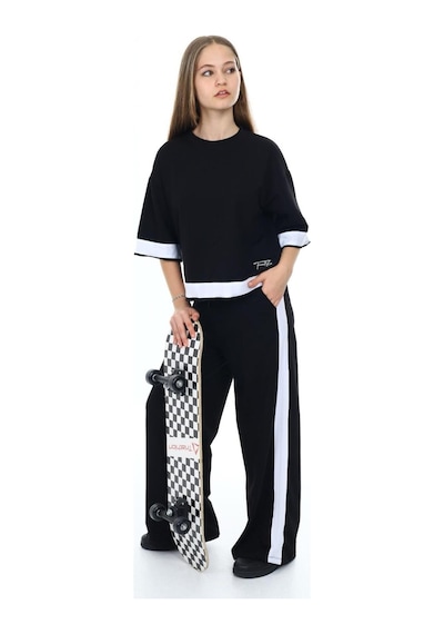 Kız Çocuk %100 Pamuk Oversize Yarım Kol Alt-üst Eşofman Takım-eşt-0013 Siyah