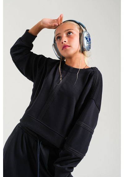 Loco Loco Lacivert Pervazlı Uzun Kollu Çocuk Sweatshirt