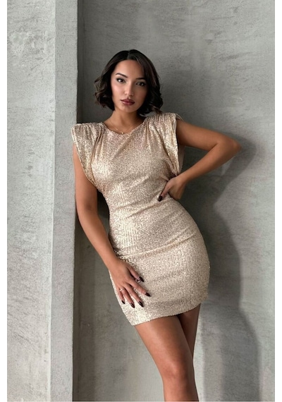 Verymoda Işıltılı Pul İşlemeli, Arka Dekolteli, Mini Gece Elbisesi Vmf1867 Taş