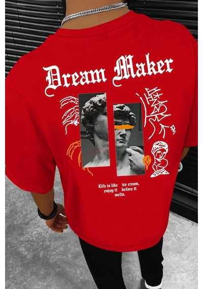 Unisex Dream Maker Baskılı Tasarım Tshirt Kırmızı