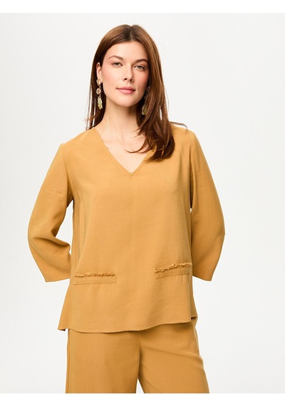 Cebi Püskül Detaylı V Yaka Uzun Kol Bluz S26blz034 Us26blz03435 Camel