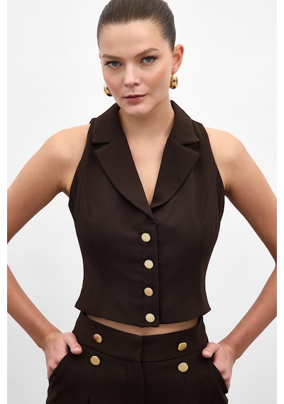 Sateen Eva Yelek - Kahve-136980 Kahve