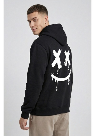 Nevermind Unisex Smile Baskılı Sevgili Kombini Oversize Hoodie Seti Siyah - Beyaz
