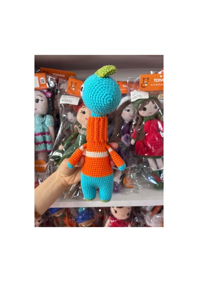 El Yapımı Amigurumi Dinozor Oyuncak - Turuncu Süveterli Örgü Peluş 25cm Turuncu