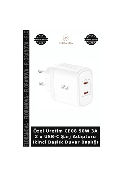 Özel Üretim Ce08 50w 3a 2 X Usb-c Şarj Adaptörü İkinci Başlık Duvar Başlığı