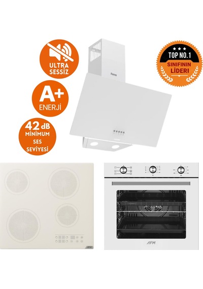 Afm Tech Ve Ferre Luca Sessiz Elektrikli Vitro Beyaz D087-SA + V6-05 + FM7601 Ankastre Set