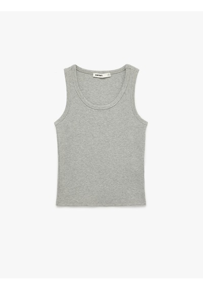 Koton Pamuklu Kaşkorse Slim Fit U Yaka Fitilli Atlet Gri Melanj 6sak10387ek