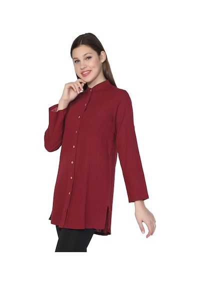 Eliş Şile Bezi Kadın Şile Bezi Hakim Yaka Yazlık Tunik Bordo Brd Bordo