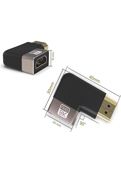 8k Destekli Sağ Açılı Hdmı Dönüştürücü 90 L Tipi Adaptör