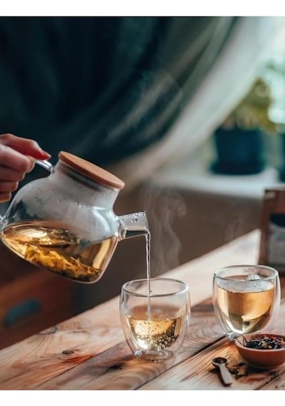 Vakumlu Bambu Kapaklı Isıya Dayanıklı Borosilikat Cam Demlik, Süzgeçli 1000 Ml Teapot.deconox Vakumlu Bambu Ka Diğer
