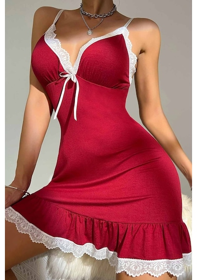 Merry See Dantelli İşleme Etek Büzgülü Penye Gecelik 001