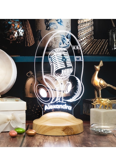 Dj - Müzisyen Hediyesi Kulaklık Ve Mikrofon 3d Led Lamba