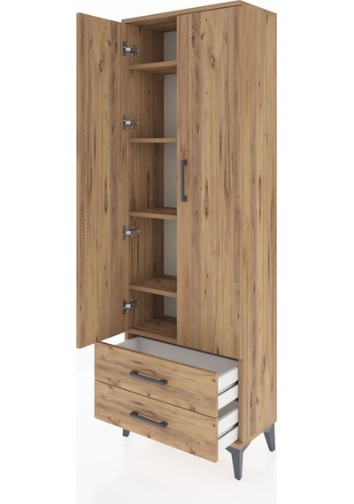 Arges Dolap 5 Raflı 2 Çekmeceli 2 Kapaklı 60x30x182 Çam-çam Çam