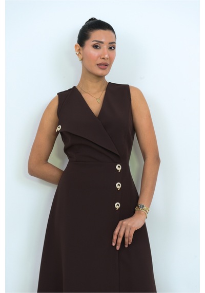 Dorne Moda Gold Düğme Detaylı Midi Elbise - Düğün - Mezuniyet - Ofis Şıklığı Kahverengi Kahverengi Dorne Moda Gold Düğme Detaylı Midi Elbise - Düğün - Mezuniyet - Ofis Şıklığı Kahverengi Kahverengi