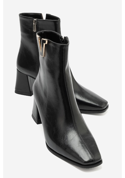 Luvi Shoes Lean Siyah Cilt Tokalı Kadın Kalın Topuklu Bot