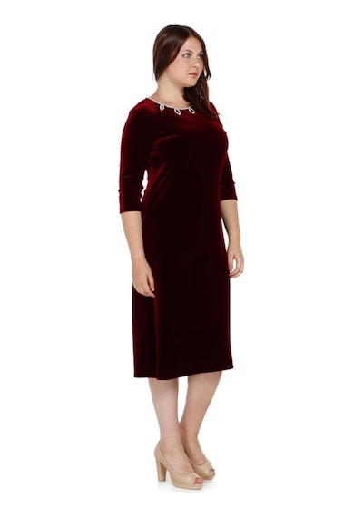 Nidya Moda Büyük Beden Kadın Bordo Inci Işli Abiye Elbise-4072B Bordo