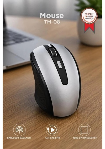 Özel Üretim Cihaz Taşınabilir Fonksiyonel Mouse Optik Kablosuz Fare Tm08 Gümüş