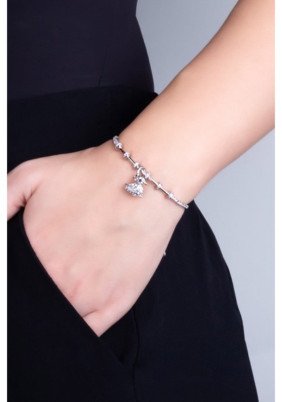 Ördek Yavrusu 18 Ayar Beyaz Altın Kaplama Gümüş Charm