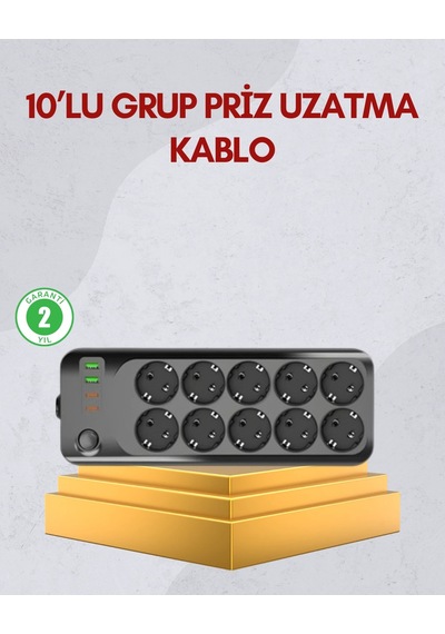 10 Prizli Uzatma Kablosu Termal Koruma Usb Type-c Hızlı Şarj 2500w Diğer