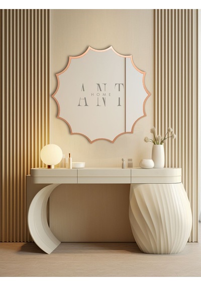 Güneş Asimetrik Ayna, Duvar Aynası, Konsol Aynası, Holl Aynası 60 X 60 Bronz