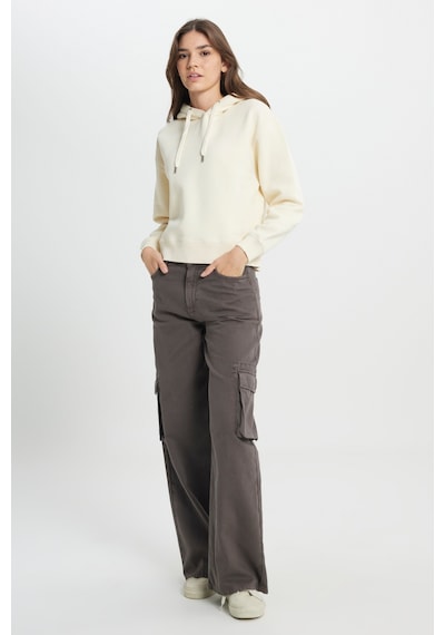 Regular Fit Normal Kesim Kapüşonlu İçi Polarlı Ekru Sweatshirt W242761A74 Ekru