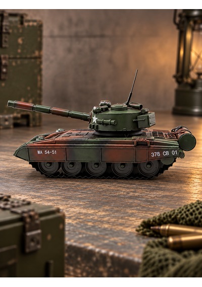 Dekoratif Metal Askeri Tank Maketi Yeşil Kamuflajlı Retro Koleksiyonluk Tank Biblo Koyu Yeşil