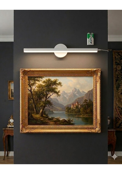 Teknozeel Modern Dekoratif Led Günışığı Duvar Ayna Resim Aplik Aydınlatma 38cm Eskitme Pil Dahildir Beyaz