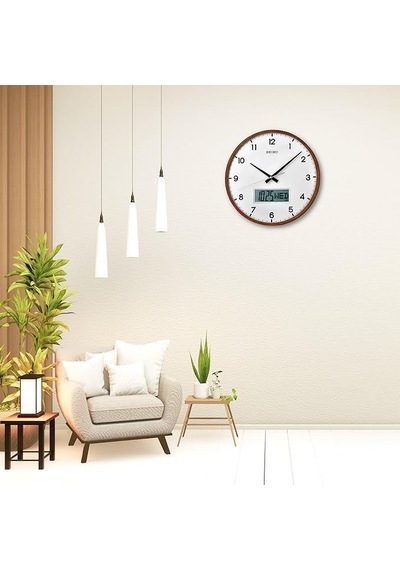 Seiko Clock Qxl008b Akçaağaç Ahşap Kasa Dijital Takvimli Duvar Saati Kahverengi