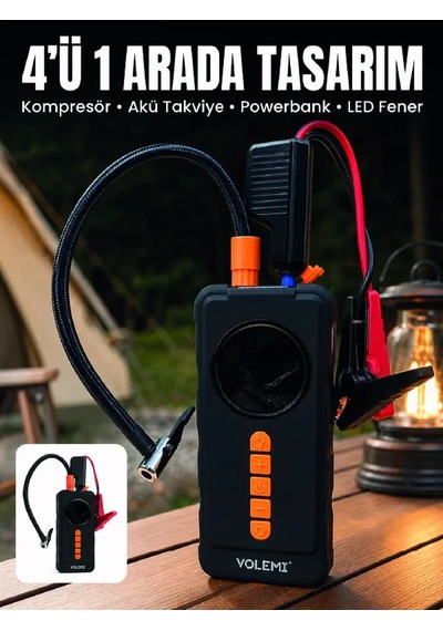 4'ü 1 Arada Akü Takviye Cihazı Dijital Lastik Şişirme Kompresörü 10000mah Powerbank Ve Led Fener Diğer