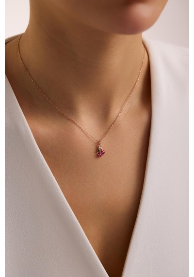 925 Ayar Gümüş Rose Kaplama Minimal Kiraz Kolye Rose Gold